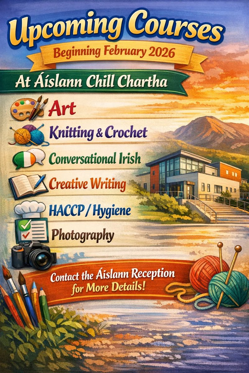 Names are being taken for upcoming classes in Aislann Chill Chartha To register your interest telephone reception on 074 9738376.