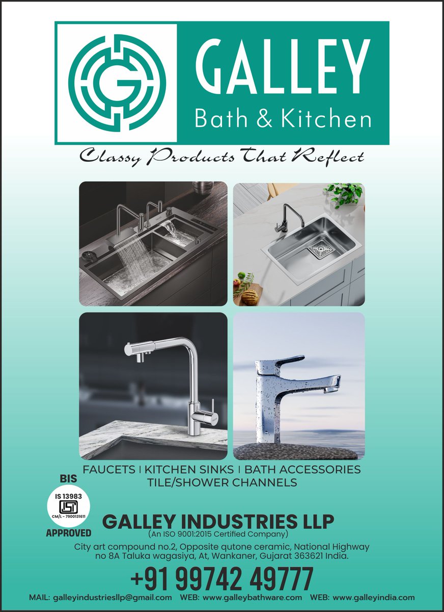 Galley Industries, S S Kitchen Sinks, Sinks, Handmade Sink, Quartz Sink, Ceramic India,
ceramicindia.com/company-detail…
#sinks #kitchen #stainlesssteel #stainless  #steel #handmade #quartz #ceramic #india #gujarat #morbi #manufacturers #exporters