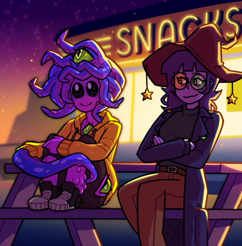 i tried to make maddy in the monster prom art style sitting with zoe