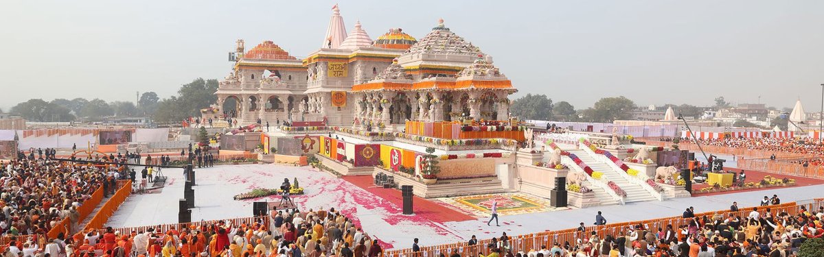 Today marks the 2nd anniversary of the historic Pran Pratishtha at the magnificent Ram Mandir in Ayodhya! ✨ The main temple structure is now nearly complete, standing as a beautiful testament to faith and collective effort. A truly momentous occasion for millions.
