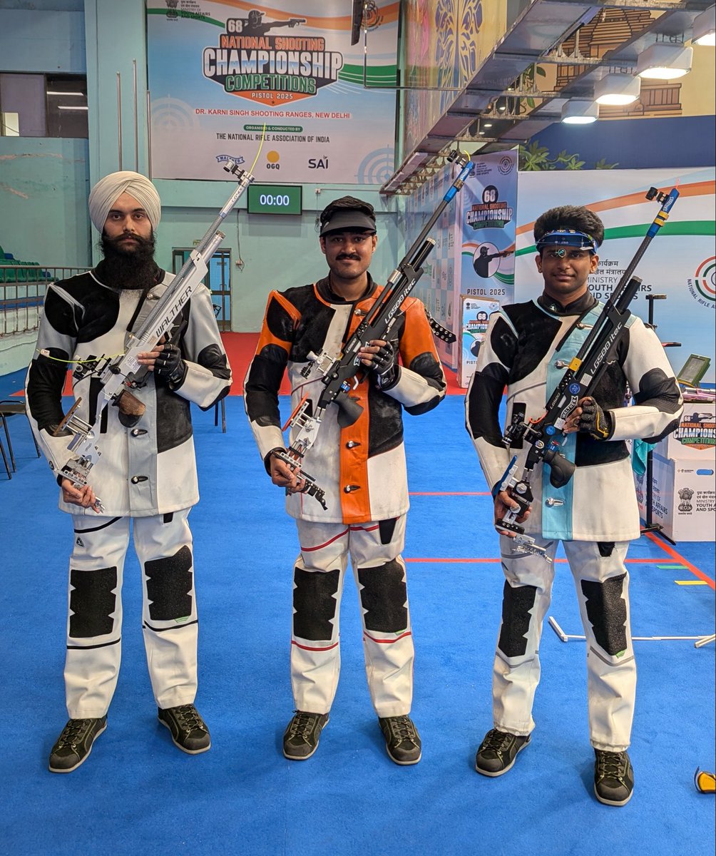 OfficialNRAI's tweet photo. National Selection Trials 1&2 (Gr A Rifle/Pistol)
*Result: 10m air rifle men T1*
1. Shahu Tushar Mane ( Centre-RLWS)π₯
2. Arshdeep Singh (Left-Har)π₯
3. Parth Rakesh Mane (Right- Mah)π₯
#Shooting #NationalSelectionTrials #TeamIndia #India #DKSSR #Delhi https://t.co/rceNwAKSiR