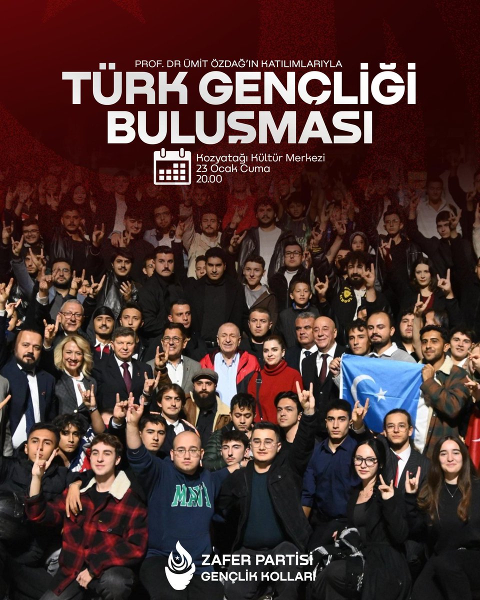 23 Ocak 2026, saat 20.00 Kozyatağı Kültür Merkezinde genç arkadaşlarımla bir araya geleceğim. Ne mutlu Türk’üm diyene ilkesini kalbine ve aklına yazmış bütün gençlerimizi davet ediyorum. <a href="/zaferpartisi/">Zafer Partisi</a>