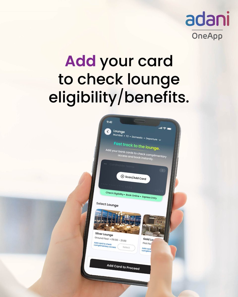Adani_One's tweet image. The quickest and the most seamless way to access airport lounge is here! Download/Open Adani OneApp, scan and add your cards, book your visit, and skip the counter queue.

#AdaniOneApp #Lounge #AirportService