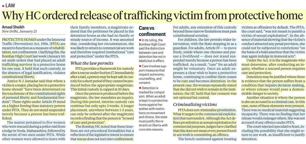 imRavikantYadav's tweet image. Why SC ordered release of Trafficking victim from protective home

:Explained by Ms Amaal Sheikh
@AmaalSheikh5 

#highcourt #Trafficking #Survivor #ProtectionHomes #PITA #Law
#Rescue #Rehabilitation #Consent #Confinement #PersonalLiberty
#Prostitution 

#UPSC 

Source: IE