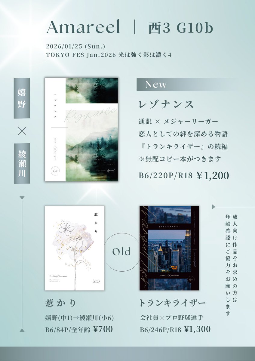 1/25 TOKYO FES Jan.2026内 「光は強く影は濃く4」お品書きです