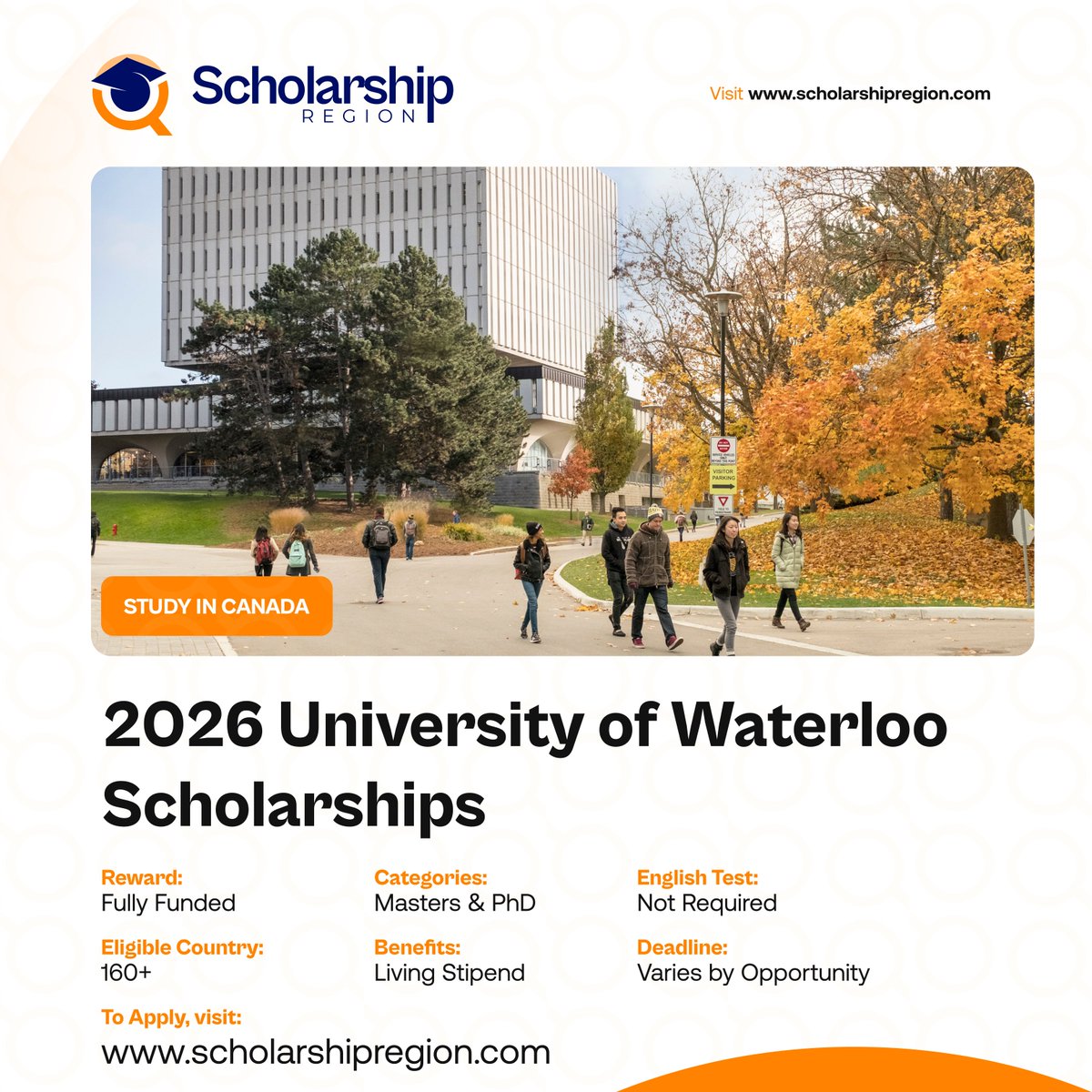 List of Masters Scholarships for International students in 2026. #SRThread

1. University of Kent GREAT Scholarship in UK 2026
scholarshipregion.com/university-of-…
 
2. University of Waterloo Scholarships 2026 in Canada for International Students | Fully Funded
scholarshipregion.com/university-of-…

3. VUB