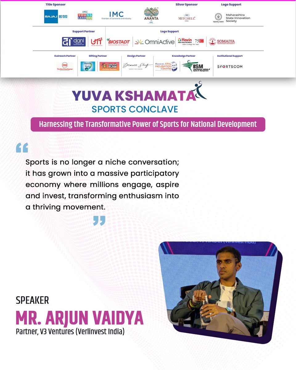 Panel 3 on AI &amp; Startup Revolution in the Business of Sports of the Yuva Kshamata - Sports Conclave had an engaging discussion moderated by Mr. Uday Wankawala, CEO, Atal Incubation Centre, Rambhau Mhalgi Prabodhini, featuring insights from Mr. Arjun Vaidya, Partner, V3 Ventures
