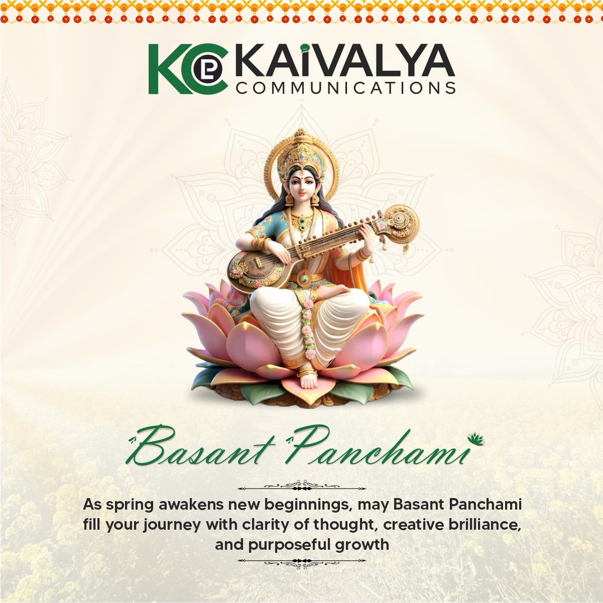KCPL_India's tweet image. May this Basant Panchami bring clarity in thought, creativity in action, and harmony in every new beginning.
Wishing you wisdom, growth, and inspired journeys ahead.
Happy Basant Panchami.
#BasantPanchami #SeasonOfSpring #NewBeginnings #FestiveVibes #KaivalyaCommunications