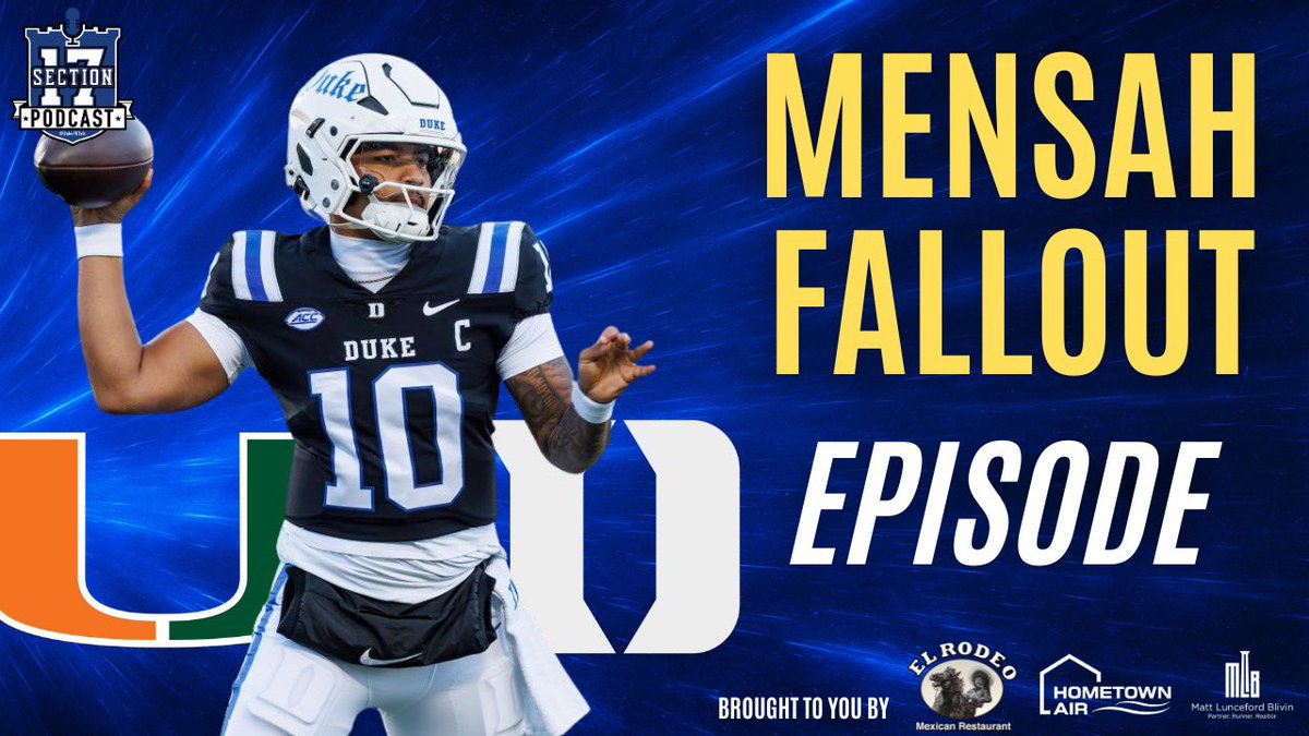 Section17Media's tweet image. We talk for half the time about the Darian Mensah fiasco and the other half of the time about Duke MBB’s trip to Cali. We didn’t intend to mix episodes, but felt like it was necessary given to circumstances. 

youtu.be/gMmLCVAVEmM?si…

Sponsors: @Mblivin11 Hometown Air El Rodeo