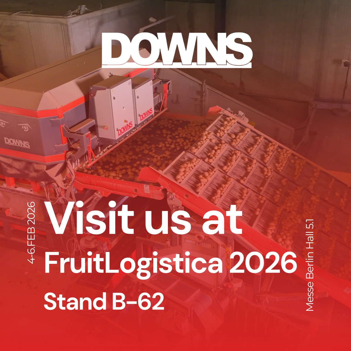 🥔DOWNS is heading to #FruitLogistica Berlin!
📅 February 4-6, 2026
📍 Hall 5.1 | Stand B-62
Come discover our innovations and meet the team! 🚀
#FruitLogistica2026 #Potato #Farming #Onion #OpticalSorting #PostHarvest #SortingTechnology #FreshProduce