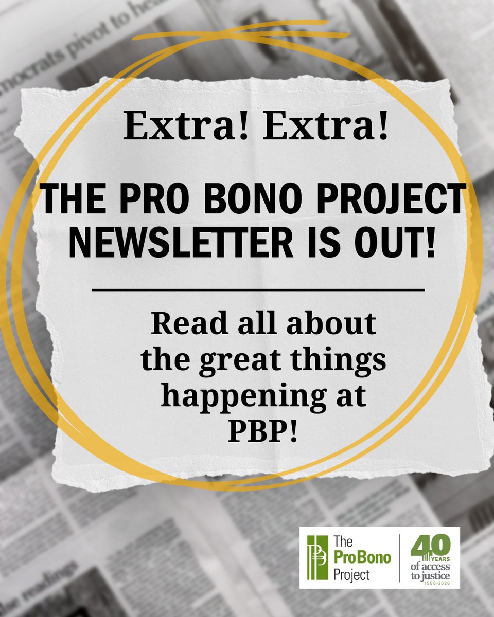Extra! Extra!

Check out The Pro Bono Project's monthly newsletter here:
conta.cc/3ZmDC83