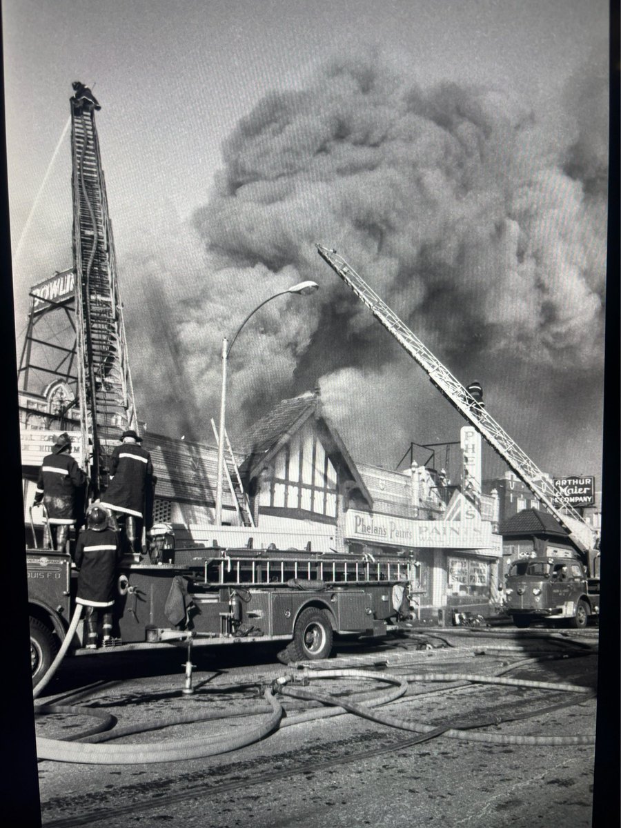 STLFireDept's tweet image. Today the 🔍 #CuratorsCorner looks back at a major St. Louis #fire that unfolded under extreme winter conditions.

On January 31, 1977, at approximately 2:00 p.m., with temperatures below freezing, a fire broke out at 3663 Gravois Avenue, home to the Dubowl Bowling Alley and…