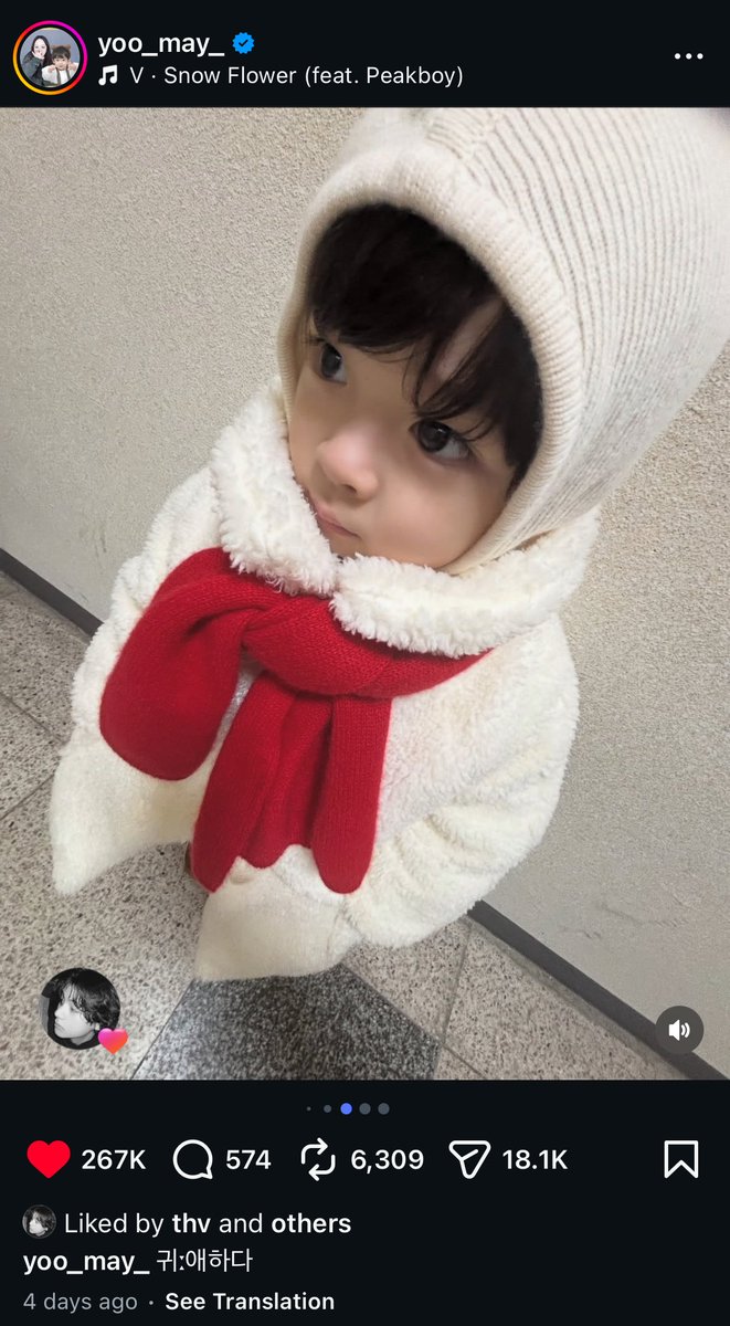 naver_taehyung's tweet image. Taehyung liked this baby’s post on instagram 2hours ago.

BGM used: Snow Flower by Taehyung 

The mom posted a screenshot of her notification.

(thv and others liked your post)

👩🏻no, wait… no… no… ㅠㅠ I won’t be able to sleep @/thv