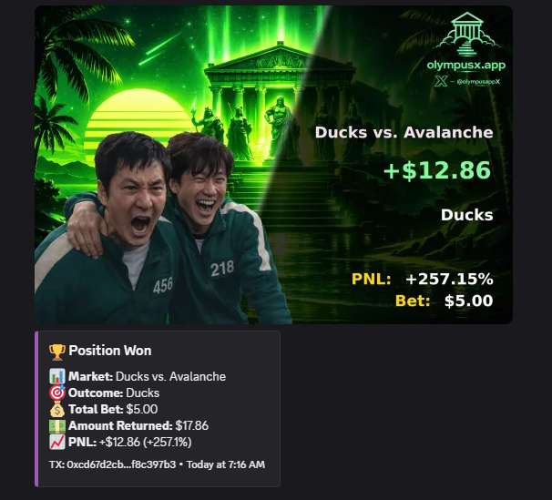 olympusappX's tweet image. 🚀 Major updates to your favorite @Polymarket copytrading app!

✨ What's new:

1️⃣ Custom PnL notifications:
Get beautiful custom PnL cards + notifications in your Discord via webhooks whenever positions are claimed.

You can also hide your $ values on pnl cards and have it…