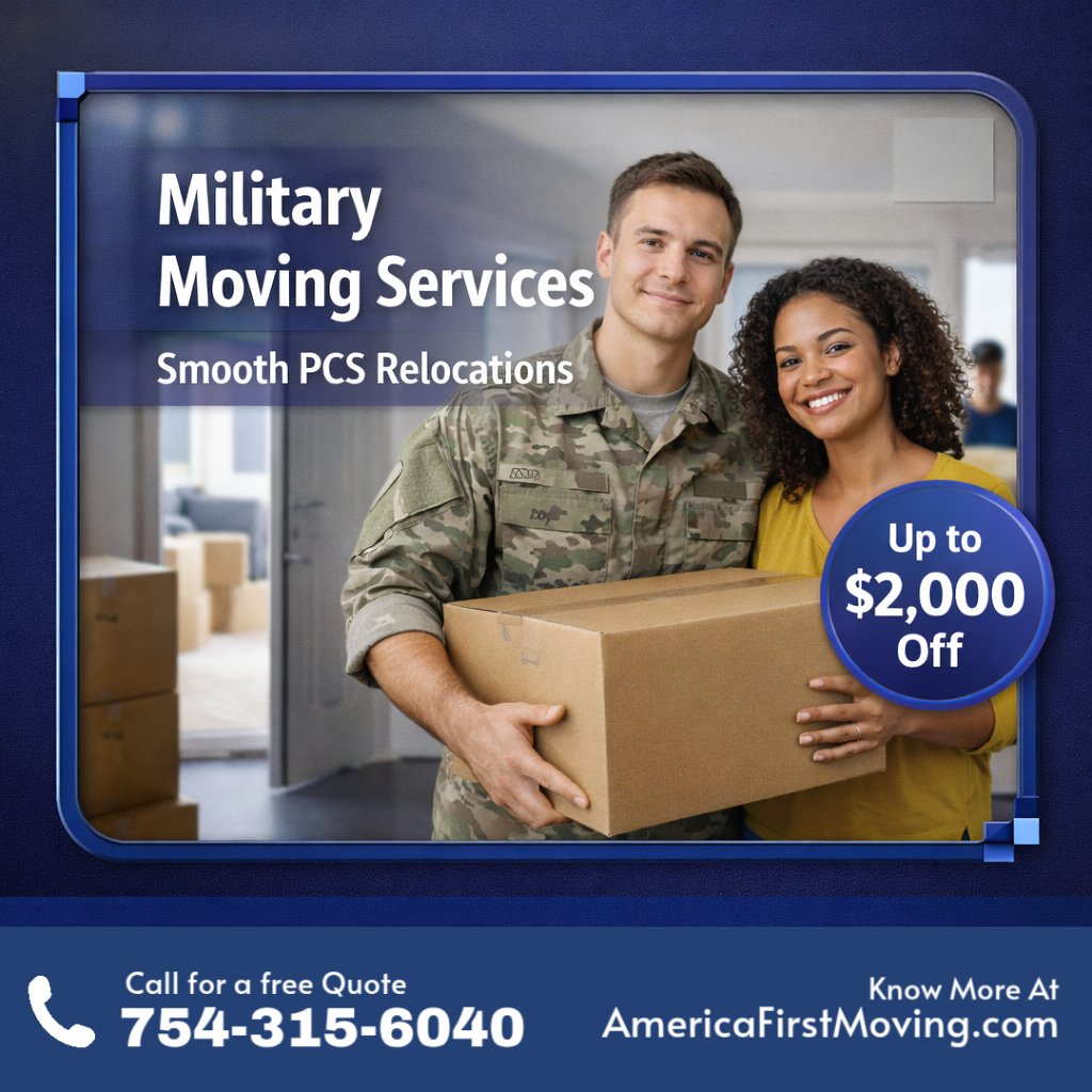 TheMovingServFL's tweet image. Florida → Virginia PCS? 
🇺🇸 Our military moving services help with PCS move planning, interstate moving coordination, and packing help when you need it—so you get less last-minute stress. 
Licensed, Bonded &amp;amp; Insured. 754-315-6040 
#AmericaFirstMoving #PCSMove #MilitaryRelocation