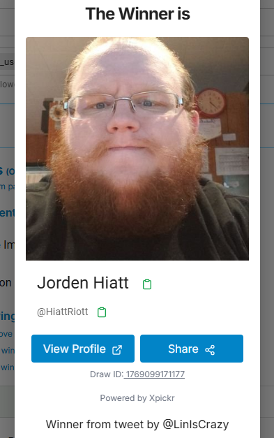 LinIsCrazy's tweet photo. @twit_user69 Winner #1: Congrats @HiattRiott you won! Draw ID: 1769099171177 Follow for more @xpickr https://t.co/uW01cGSnTc #xpickr
I will message you shortly! https://t.co/vsStJk9nrW