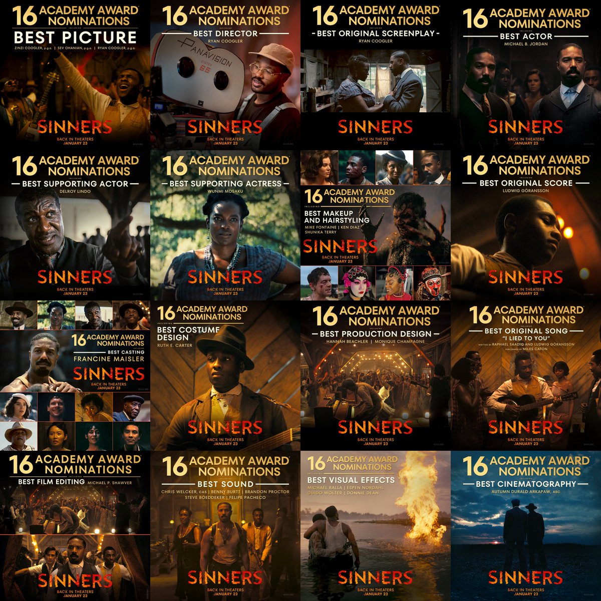 "Sinners":
Porque se convirtió en la película con más nominaciones en la historia de los #Oscars