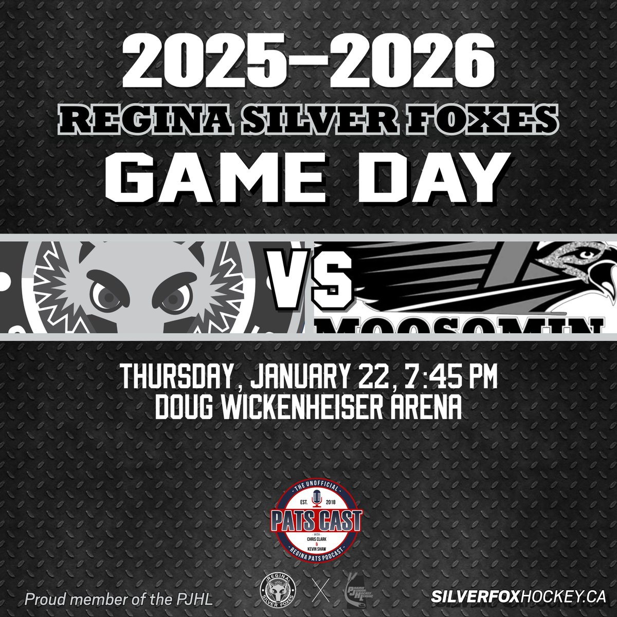 🦊SILVER FOXES GAME DAY🦊

The Foxes are back on home ice tonight when they face the Steelhawks.

🏒 - Puck drops at 7:45 PM
📍- Doug Wickenheiser Arena