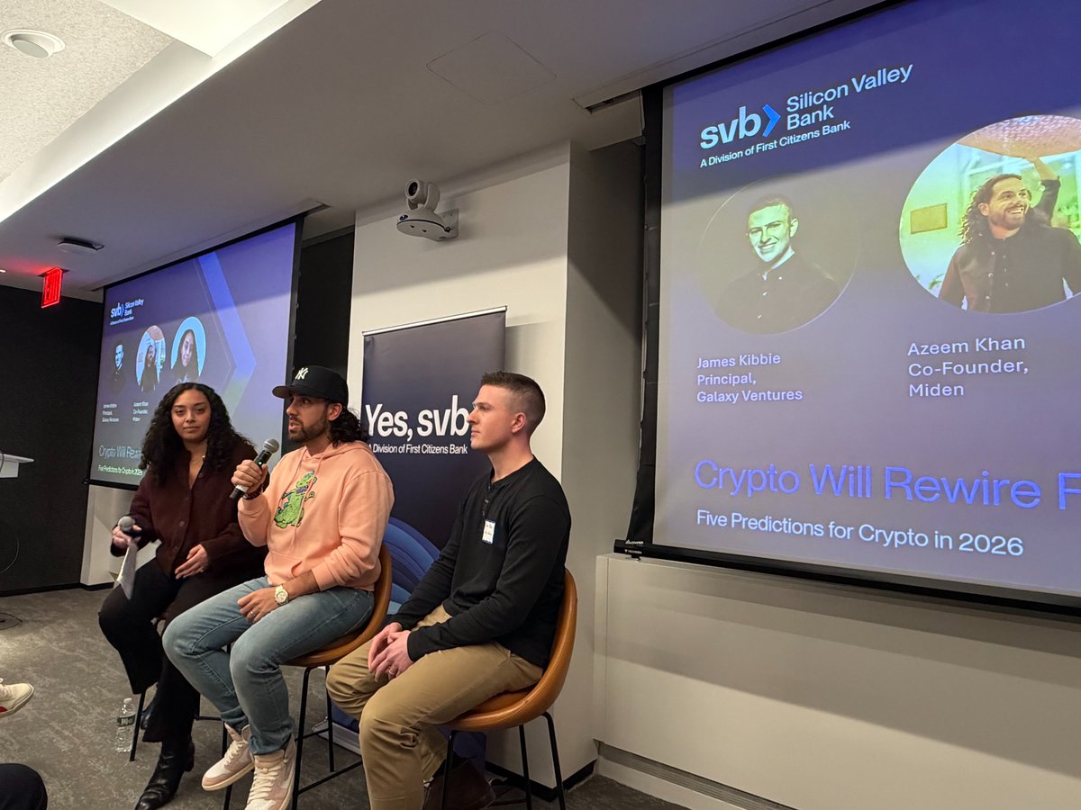Big thanks to Silicon Valley Bank for hosting last week in NYC. I joined a  panel with James Kibbie of Galaxy Ventures to talk predictions for crypto  in 2026. Probably a good