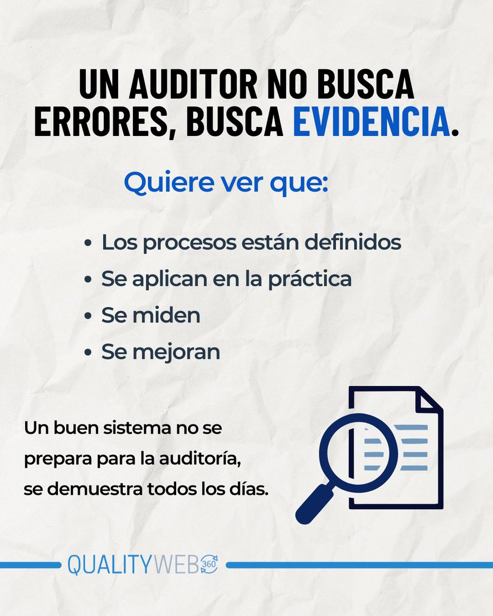 Una auditoría no se “prepara”, se demuestra. 🔍 
Cuando los procesos están vivos, la evidencia aparece sola.

La clave no es pasar la auditoría, es trabajar bien todos los días. 📈 
#Auditoría #GestiónDeCalidad #ISO9001 #MejoraContinua #Procesos