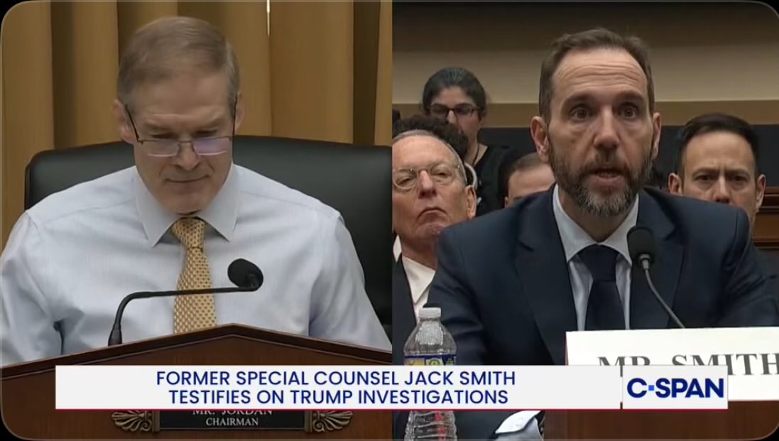 adamscochran's tweet image. Jim Jordan, instead of asking questions about Jack Smith’s case, is asking Smith about someone else’s testimony that he did NOT include in his case.

They can’t even actually attack Smith.