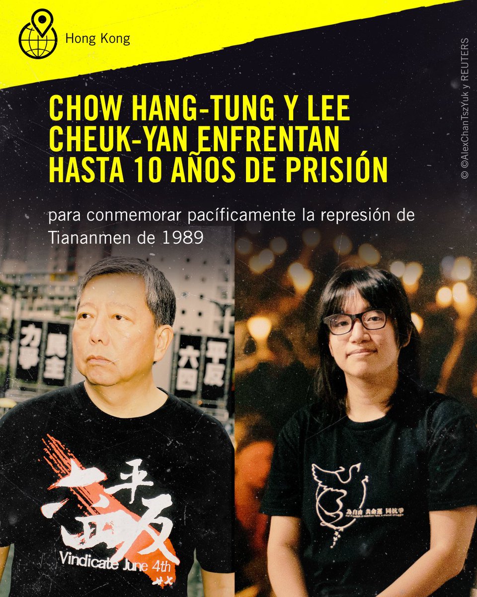 Hoy comienza el juicio contra Chow Hang-tung y Lee Cheuk-yan en Hong Kong. 

Durante tres décadas, han organizado la vigilia con velas más grande del mundo en Hong Kong para conmemorar la represión de Tiananmen. 1/3