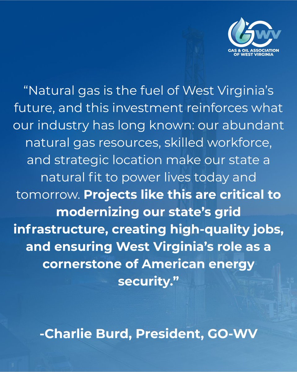 "The Calpine project reflects growing demand for reliable, dispatchable energy and aligns squarely with the Governor’s 50-by-50 energy vision," said GO-WV President Charlie Burd of <a href="/wvgovernor/">Governor Patrick Morrisey</a>'s announcement at our Winter Meeting of a new investment in WV's #naturalgas industry.