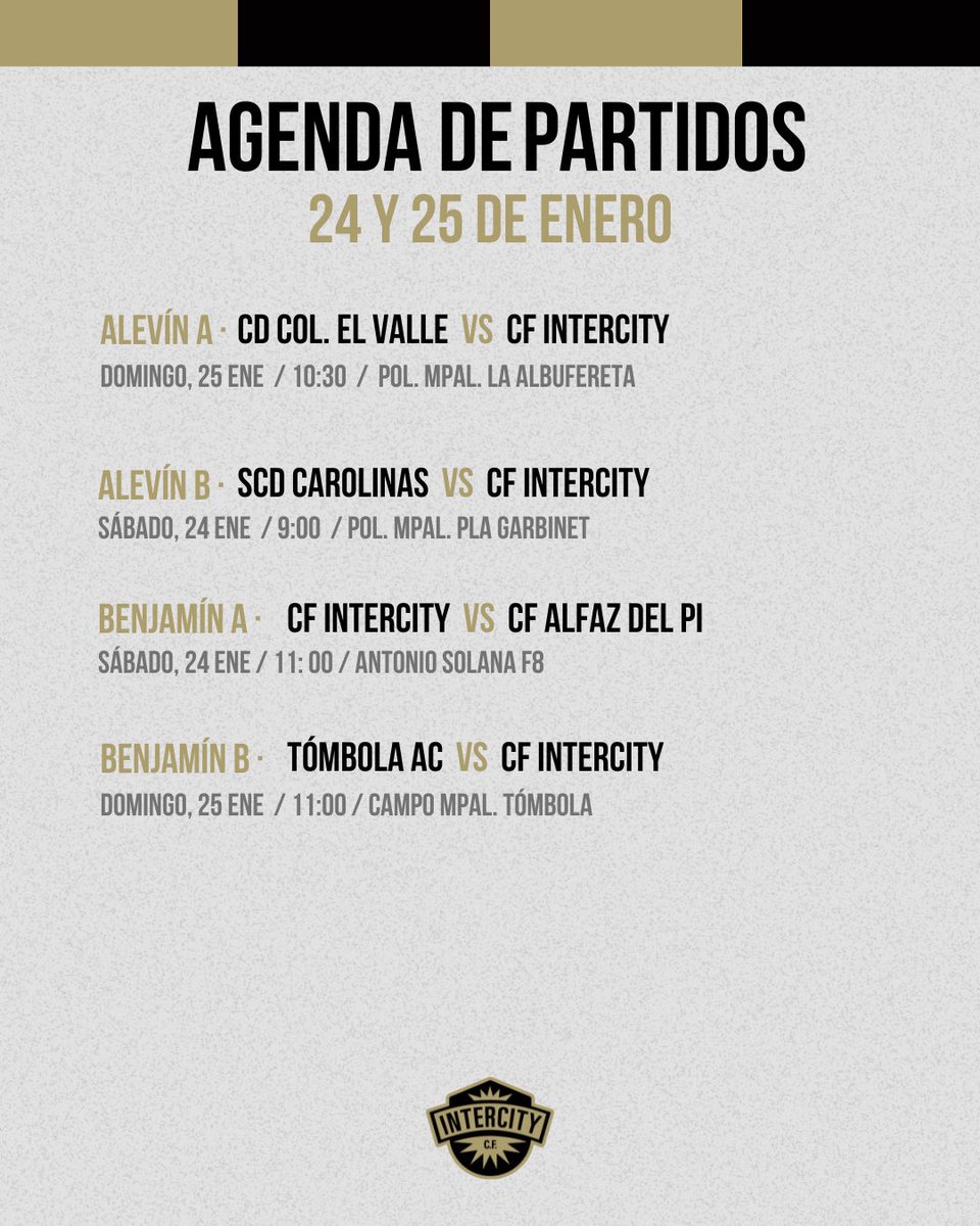 BaseCFIntercity's tweet image. 📒⚽ 𝗛𝗢𝗥𝗔𝗥𝗜𝗢𝗦 • Estos son los partidos de nuestros equipos este fin de semana 

💪🏻🍀 ¡𝗦𝘂𝗲𝗿𝘁𝗲!