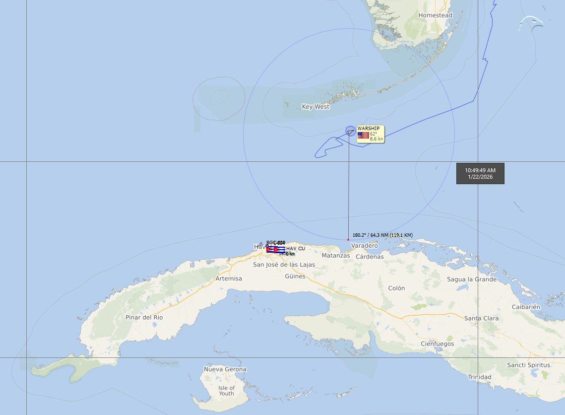 FlconEYES's tweet photo. USS GEORGE H.W. BUSH
MMSI 369970663
🧐A sólo 60Millas Náuticas al Norte de #Cuba 🚨
#Now #ADSB #cuavion #Cuba #22Jan https://t.co/0K72mENQVK