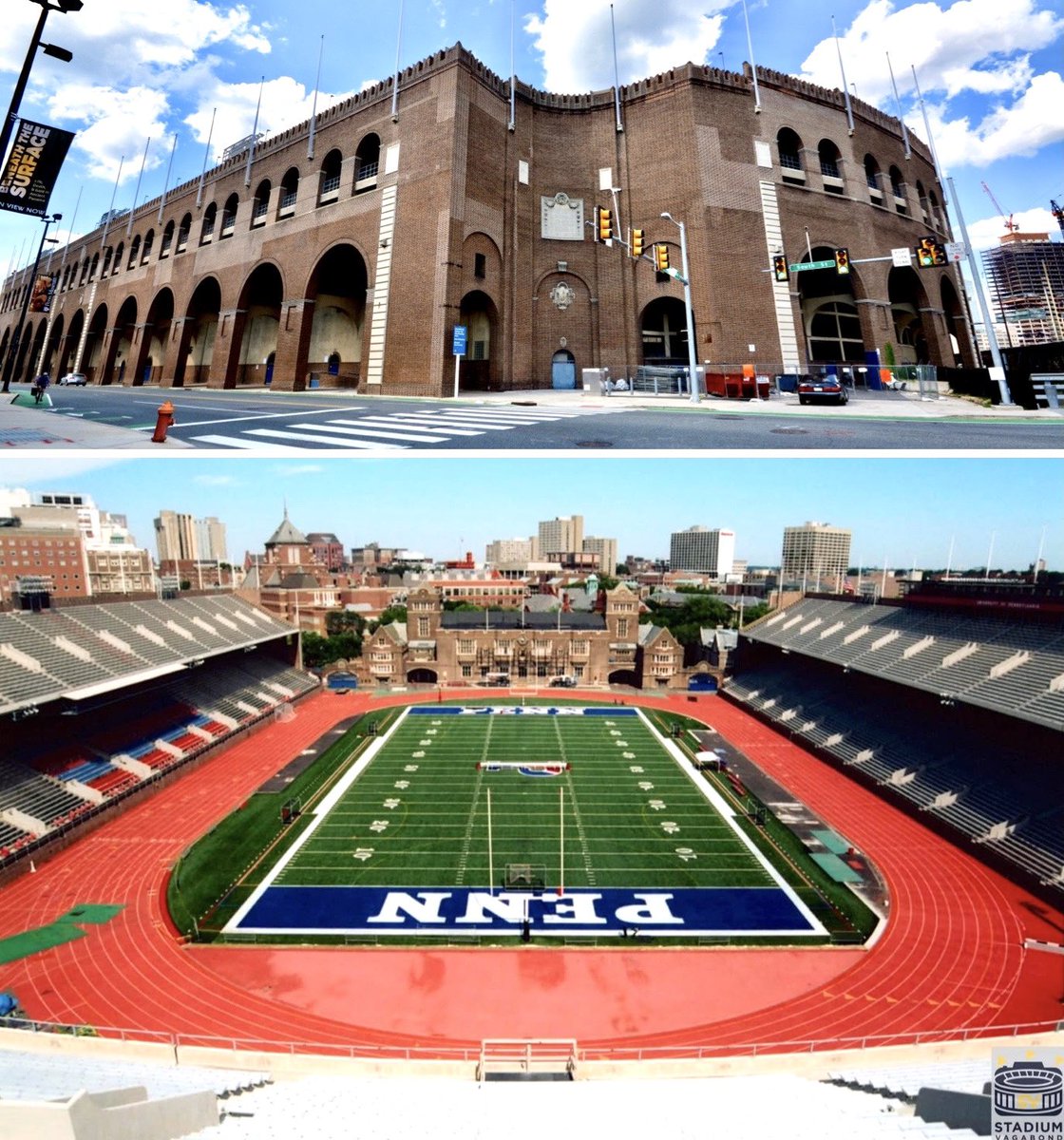 StadiumVagabond's tweet image. 🏟️ Franklin Field, Philadelphia, PA
📸 Circa 2004 (interior) &amp;amp; 2015

🏈 Home of the Penn Quakers 🟥🔵
🦅 Former home of the Eagles (1958–70)
🎅❄️ Site of 1968 Santa snowballing
🎬 Filming location for 12 Monkeys🐒 
🗓️ Opened: 1895
🪑 Capacity: 52,958

#PhiladelphiaEagles #Penn