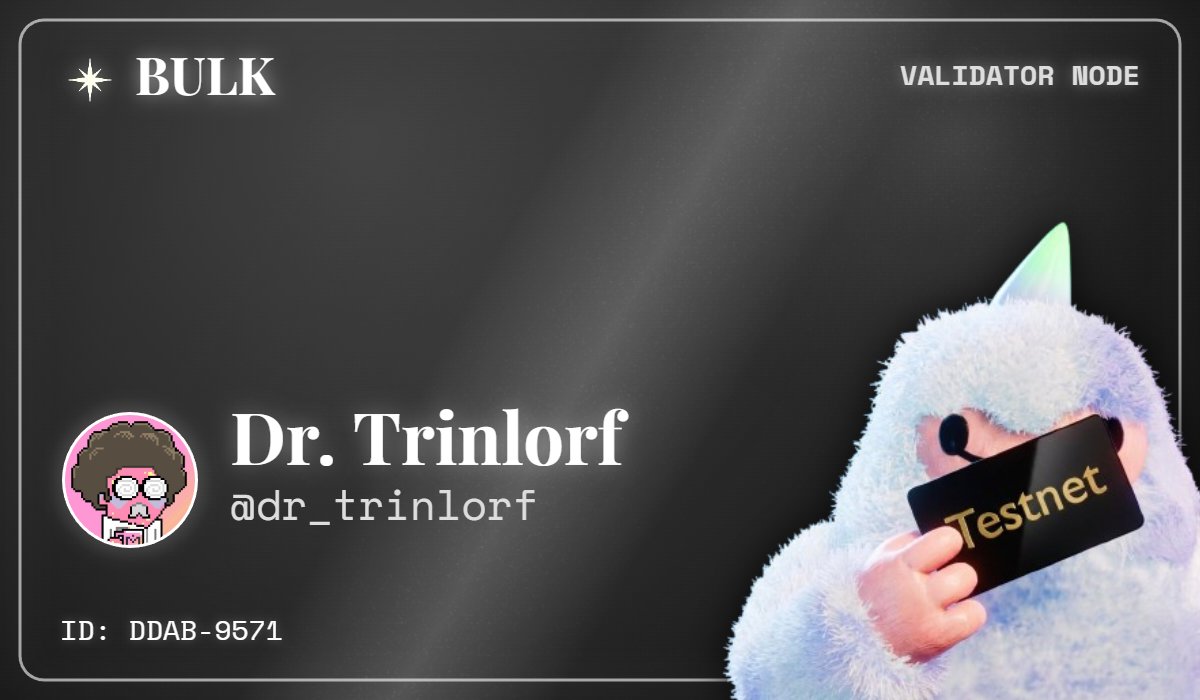 dr_trinlorf's tweet photo. I've secured my Validator Node for @bulktrade Testnet.

Infinite Markets. One Exchange.

Get yours: https://t.co/SUMKh9jFls https://t.co/N3hQ9oiosn