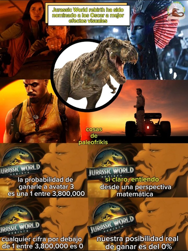 Jurassic World rebirth ha Sido nominado a los Oscar de este año a mejor efectos visuales, a pesar de que en cuanto a historia y personajes son muy cuestionable el cgi fue lo mejor de la película y algo que disfruté mucho 
Sin embargo tendría que competir contra avatar 3.....
