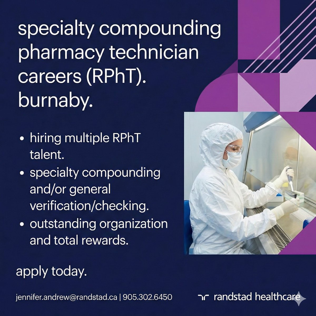 RandstadHealth's tweet photo. #RPhTs in British Columbia - #Growth at one of our client locations in the Lower Mainland, BC has resulted in some awesome new #career opportunities for YOU! Compensation is absolutely open to discussion. Apply today! https://t.co/Od2zhw45z4 

#Pharmacytechnician #RPhTjobs https://t.co/F4GPyUqhYA