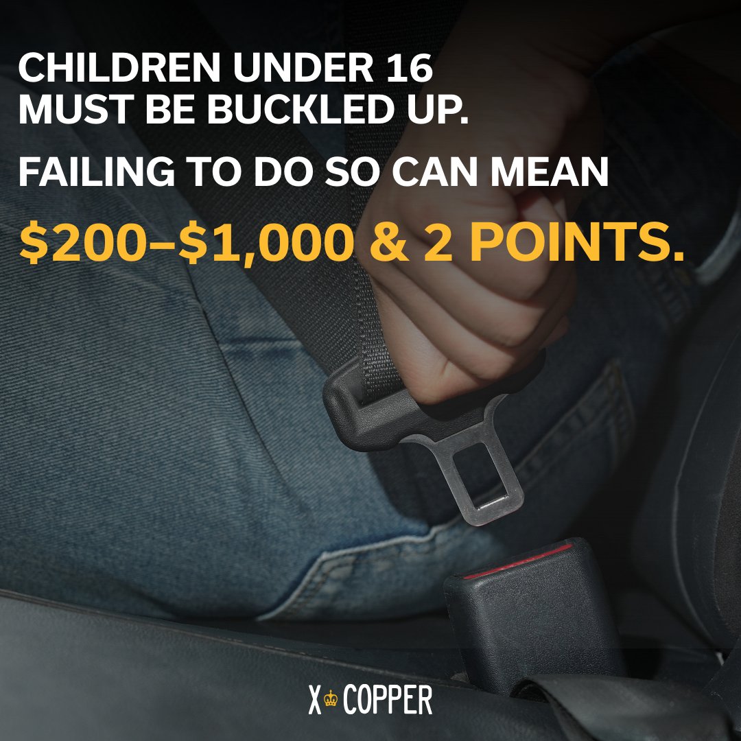 XCopperLegal's tweet photo. Drivers are legally responsible for ensuring children under 16 are properly buckled up. Failing to do so can result in fines ranging from $200 to $1,000, along with 2 demerit points on your driving record.

#XCopper #RoadSafety https://t.co/bZDn6nvXJL