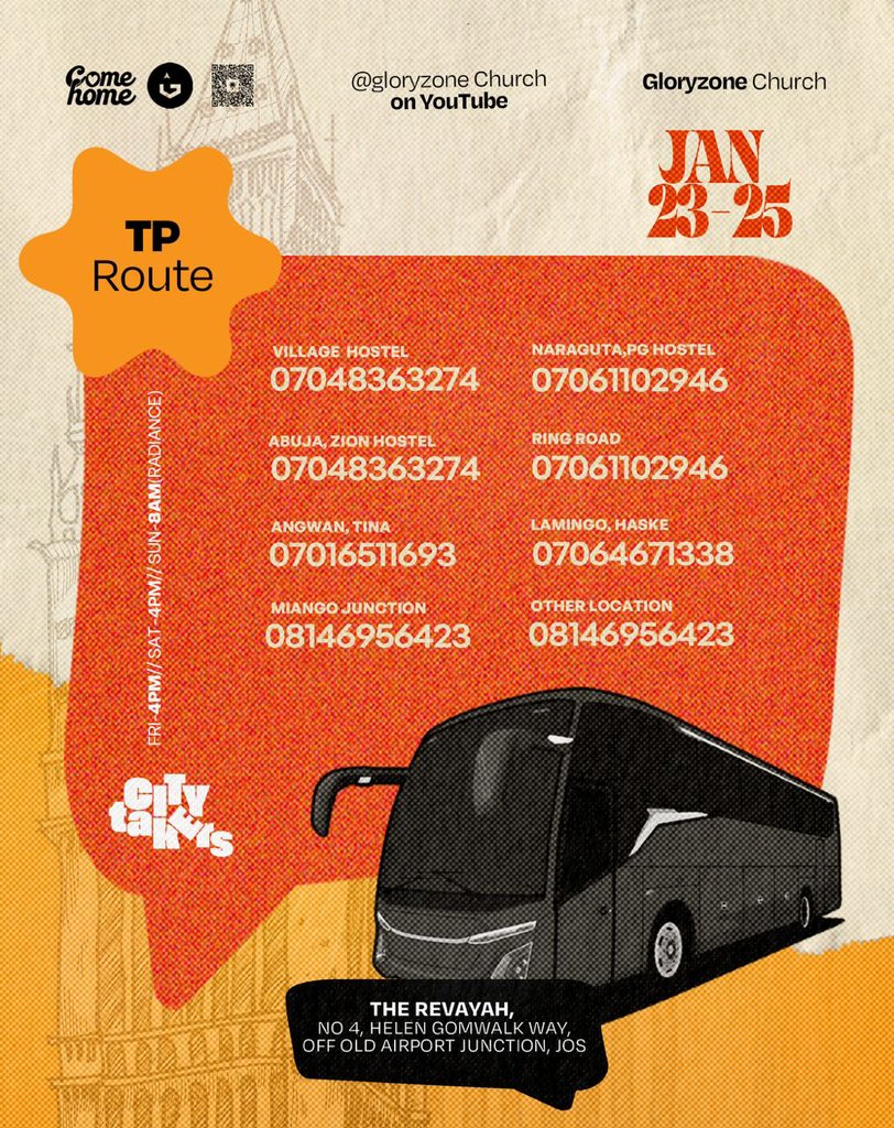 Need transportation for CTC? We’ve got you covered! 🚘 

Call the numbers closest to your route for all enquiries. 

See you at City Takers Conference ‘26

📅Jan 23-25, 2026
📍The Revayah
Don't come alone.

See you there!