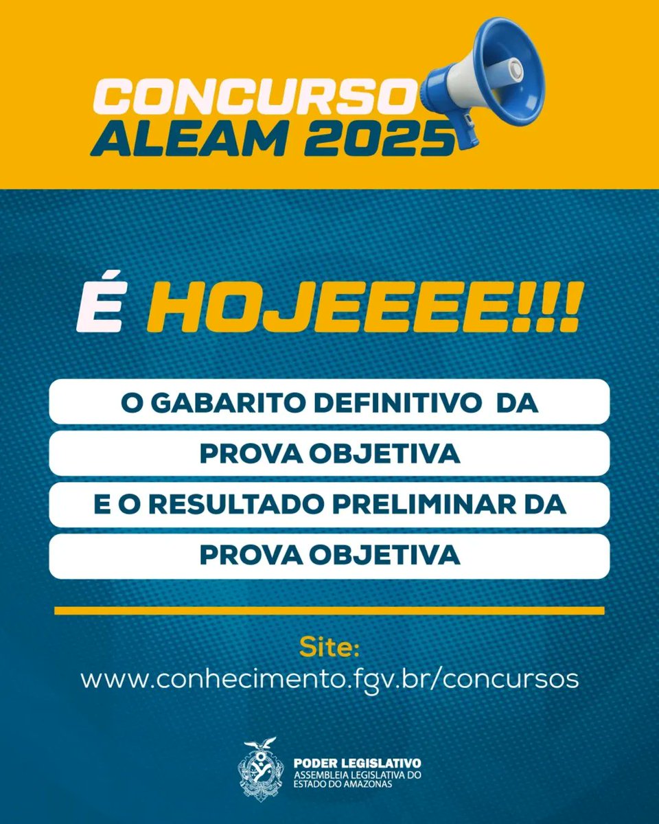 alves_gasparin's tweet photo. Concurso ALEAM
🚨É HOJE!
📌 Divulgação do gabarito definitivo da prova objetiva
📌 Publicação do resultado preliminar da prova objetiva
👉 Acesse o site da FGV e boa sorte a todos os candidatos!
@assembleiaam
#ConcursoALEAM #ALEAM #ServiçoPúblico #Transparência #Amazonas https://t.co/0BiBt0zcl9