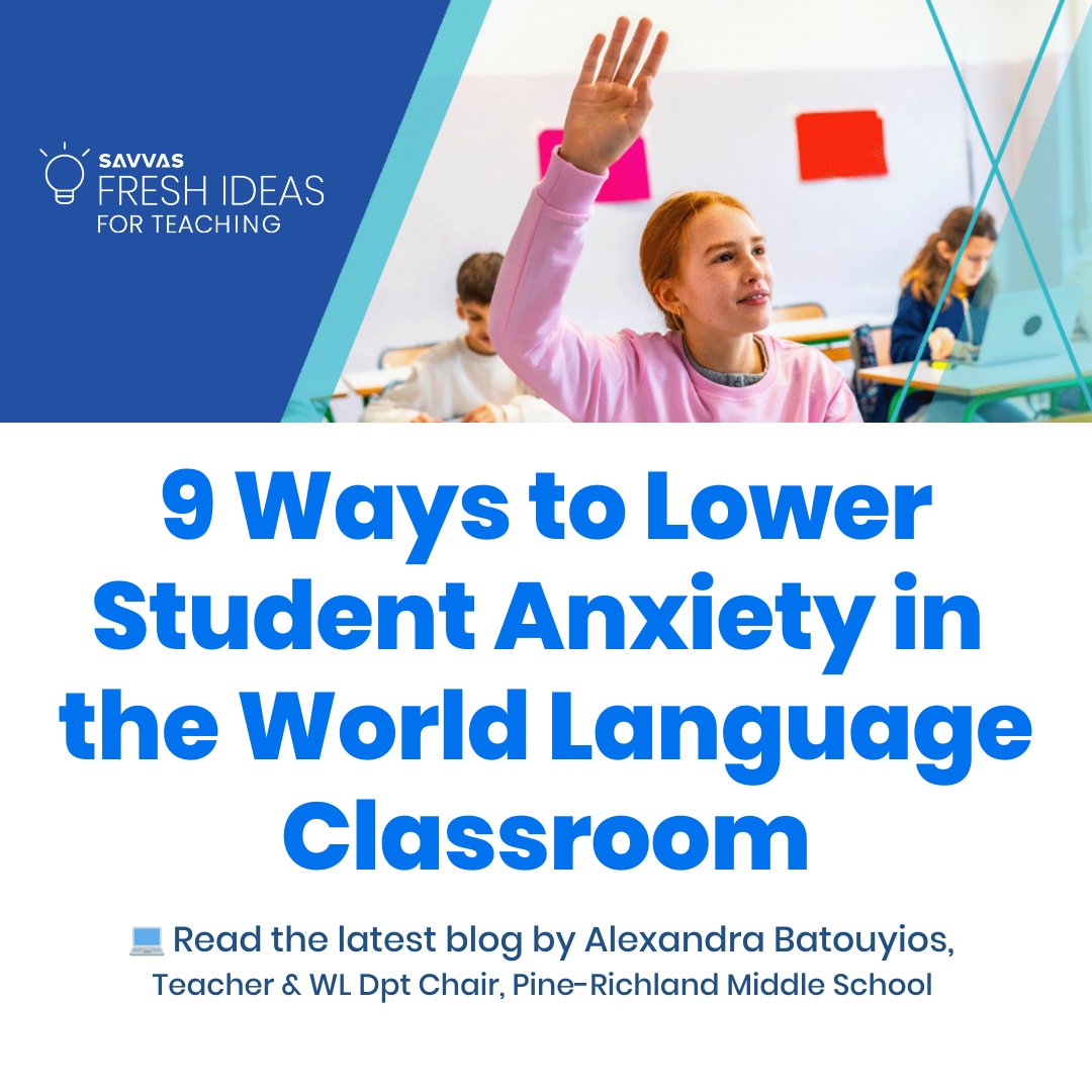 SavvasLearning's tweet image. 🌎 "World Language teachers should strive to create an encouraging, low-stress learning environment." Read the latest blog from WL Dept. Chair Alexandra Batouyios for some practical yet powerful strategies: ow.ly/kI1O50Y1b8z 

#edchat #langchat