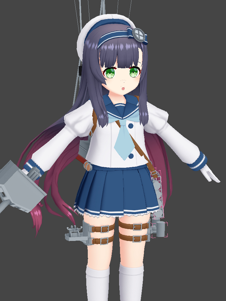 松輪(艦これ) 「maxのワークデータの整理とfbx書き出しが少し進んだ。択捉型のシーンにボーンが」|kzhtwのイラスト