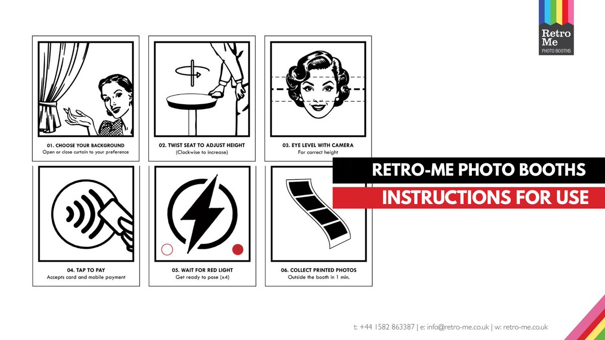Retro_meUK's tweet image. Retro-Me UK Ltd | Photo Booth Instructions
Every photo booth comes with easy-to-understand instructions in the form of these graphics.

T: +44 1582 863387
E: info@retro-me.co.uk

#RetroPhotoBooth #VintageVibes #ThrowbackFun