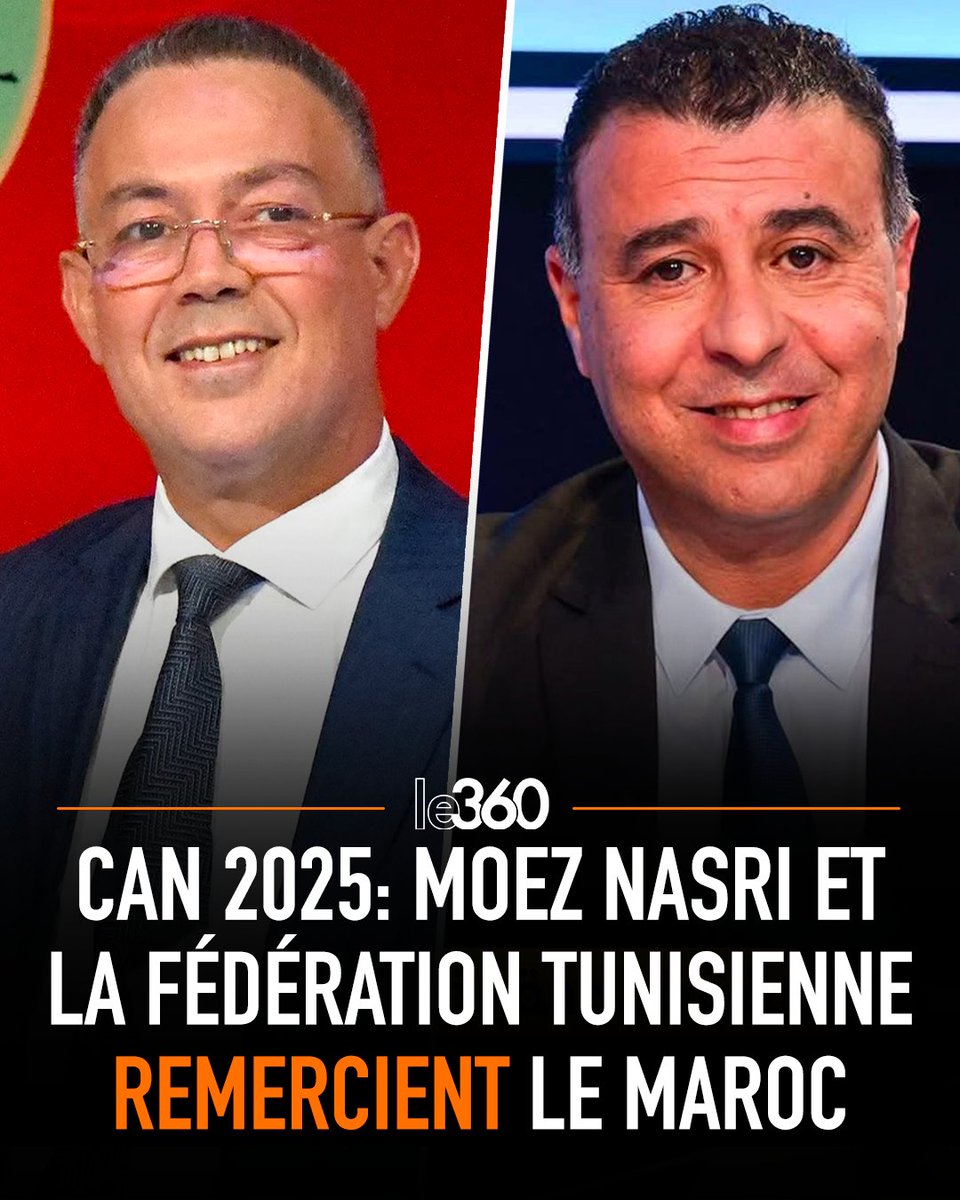 Le360fr's tweet photo. 🇲🇦🇹🇳 Dans un courrier officiel, la Fédération tunisienne de football (FTF), présidée par Moez Nasri, a adressé un message de félicitations à la FRMF et à son président, Fouzi Lekjaa pour l’organisation de la CAN 2025.

« Le Royaume du Maroc frère a, une fois de plus, démontré de grandes capacités organisationnelles et un haut niveau de professionnalisme dans l’accueil des grandes compétitions, faisant honneur au football africain et arabe.

Nous tenons également à vous exprimer nos profonds remerciements et notre reconnaissance pour l’excellent accueil réservé à la délégation tunisienne, pour la qualité de l’hospitalité, la réception et la mise à disposition de toutes les conditions de confort et de sérénité, ce qui n’est guère surprenant de la part du peuple marocain frère.

Cette réussite organisationnelle reflète la vision éclairée et les efforts considérables que vous déployez pour le développement des infrastructures sportives dans votre pays, faisant de cette édition un jalon lumineux dans l’histoire du continent.

Nous vous souhaitons, ainsi qu’au football marocain, davantage de succès et de prospérité, tout en réaffirmant notre attachement constant au renforcement des liens de fraternité et de coopération entre nos deux fédérations au service du sport dans nos deux pays frères. »
