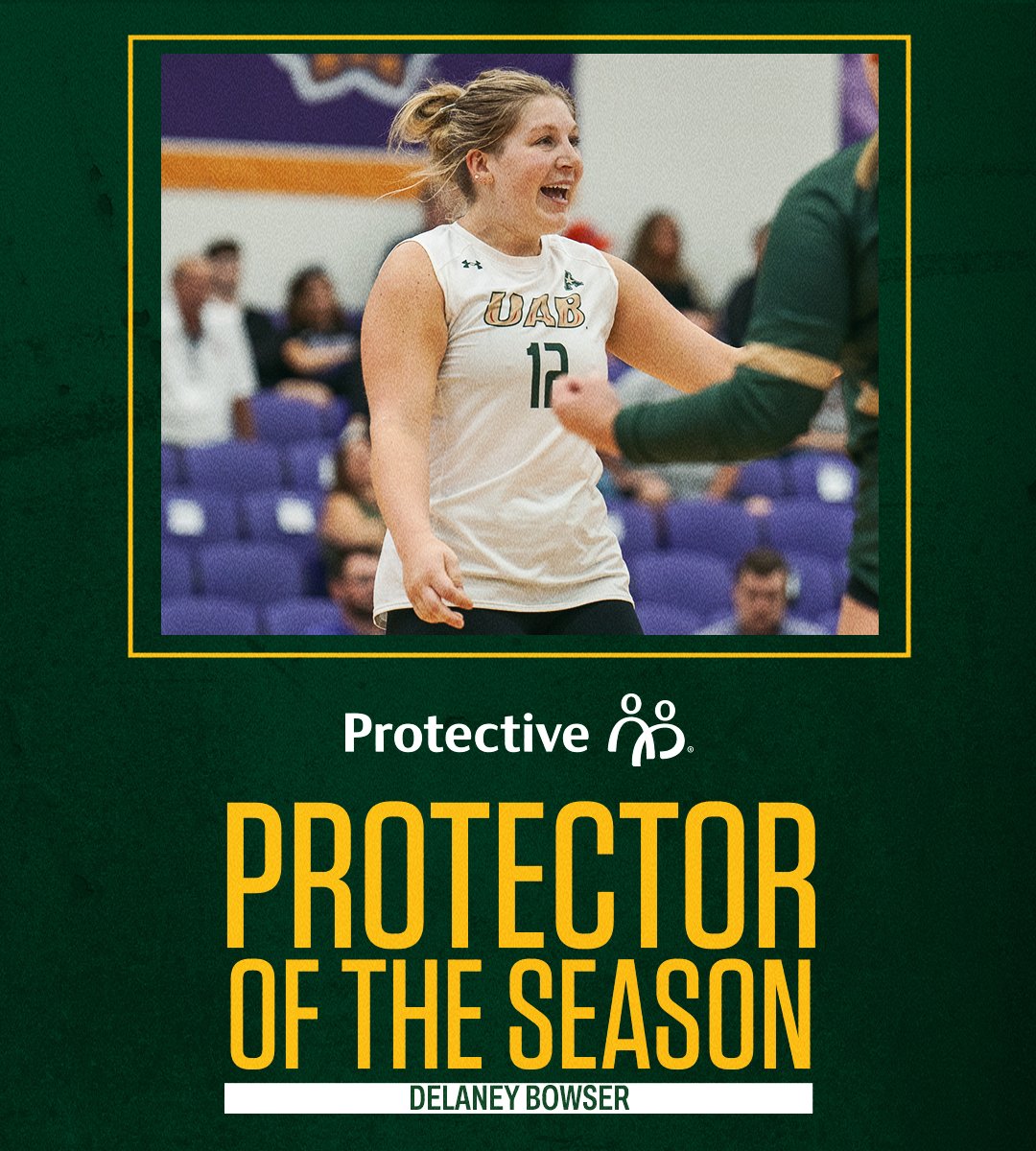 UAB_Athletics's tweet photo. UAB Athletics is proud to partner with @ProtectiveLife to present the 𝙋𝙧𝙤𝙩𝙚𝙘𝙩𝙤𝙧 𝙤𝙛 𝙩𝙝𝙚 𝙎𝙚𝙖𝙨𝙤𝙣‼️Help us recognize Delaney Bowser from @UAB_VB.

🏐 Led UAB with 34 aces
🏐 Led UAB defensively with 265 digs across 93 sets played https://t.co/jZSqJ2JHmb