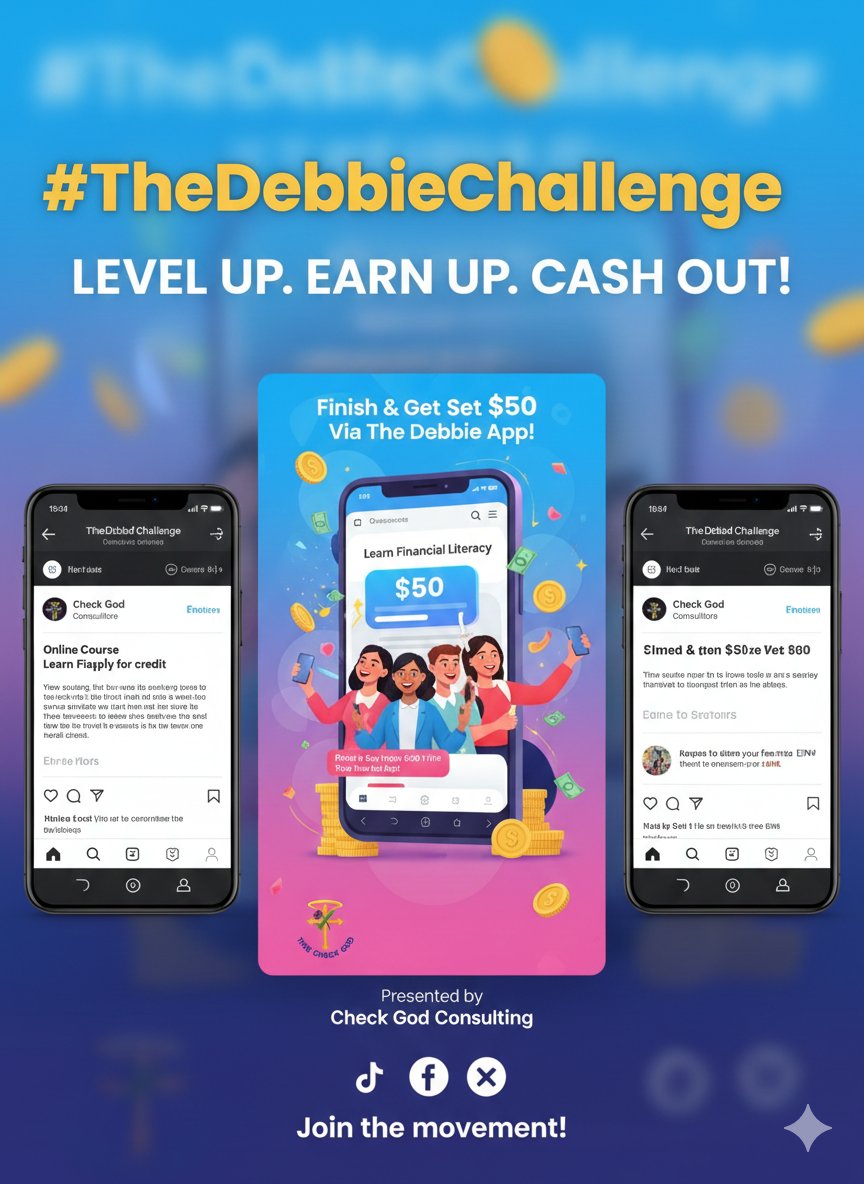 TheeCheckGod's tweet photo. Have you gotten your $50 from #TheDebbieChallenge yet? What are you waiting for? #TapIn #CheckGod https://t.co/qkUnBdRQ1O