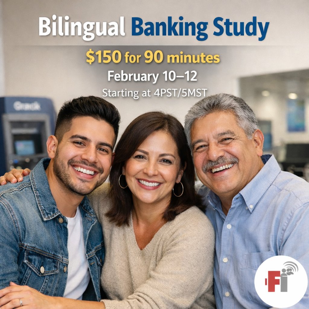 focusinsite's tweet image. Earn $150! Bilingual participants in ID, WA &amp;amp; AZ needed for an online banking focus group. Share your experience and help shape inclusive banking. 

Sign up: apply.focusinsite.com/s/26-104-Bilin… 

#Idaho #Washingtons #Arizona #focusgroup #paidstudies #USA