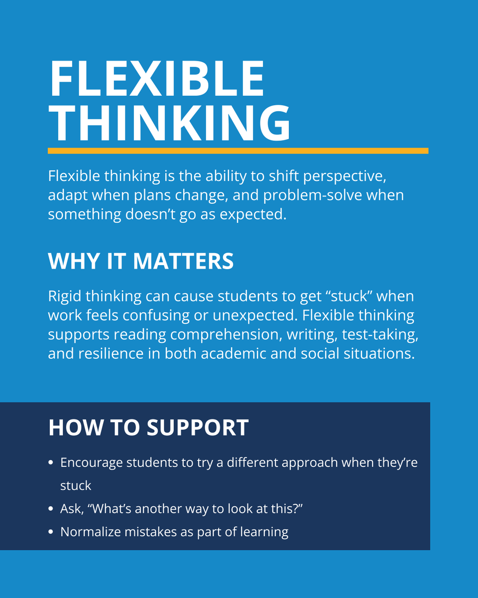 Studying smarter beats studying longer.
Time management, flexible thinking, and goal setting are 3 skills that help students reduce stress and build confidence.
Learn all 10: hubs.ly/Q03_lvyJ0
#StudyTips #AcademicSuccess #ADHDStudents #LearningStrategies #executivefunction
