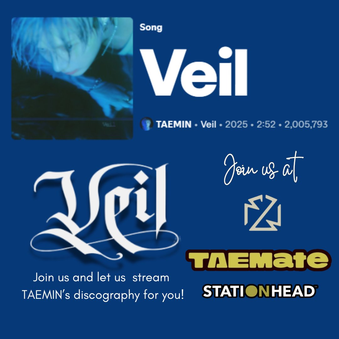 🎉@TAEMIN_Veil has surpassed 2 M streams on Spotify.
🎵 Join us anytime and let's stream  TAEMIN's Discography. 
🔎Search for TAEMate on Stationhead app (mobile users) and or click on the link to join.
🔗stationhead.com/c/taemate
#TAEMIN #태민 #テミン #泰民
