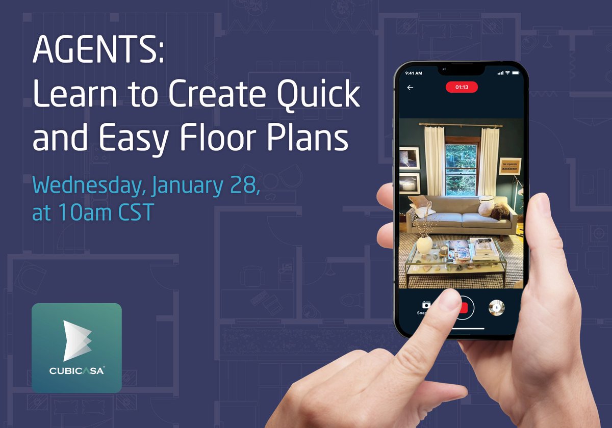 Create professional floor plans in just 5 minutes ⏱️
Join us to learn how CubiCasa helps thousands of real estate pros level up their listings and presentations for FREE. We’ll cover why floor plans matter and how the tech works 📐

Register here: zoom.us/webinar/regist…