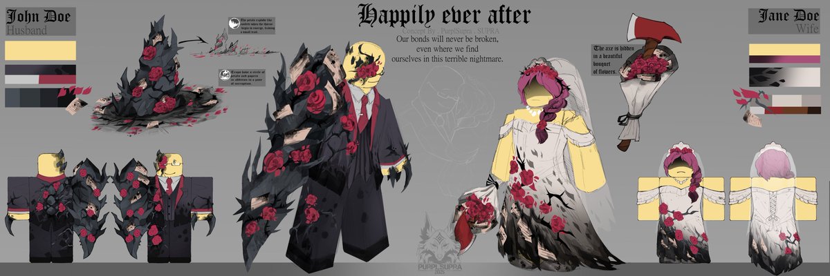 ❓Skin Concepts❓

These UNOFFICIAL skin concept are for John Doe &amp; Jane Doe, named "Husband John Doe" &amp; "Wife Jane Doe"!
Made by: <a href="/_Purp1/">PurplSupra . Supra</a>!

#Forsaken #forsakenroblox #forsakenart