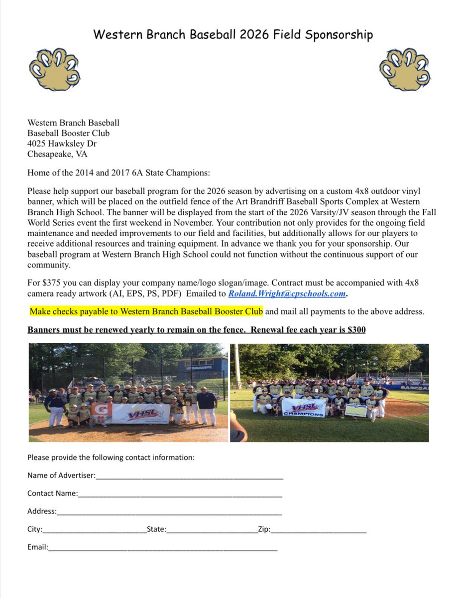 Western Branch High Baseball tweet media