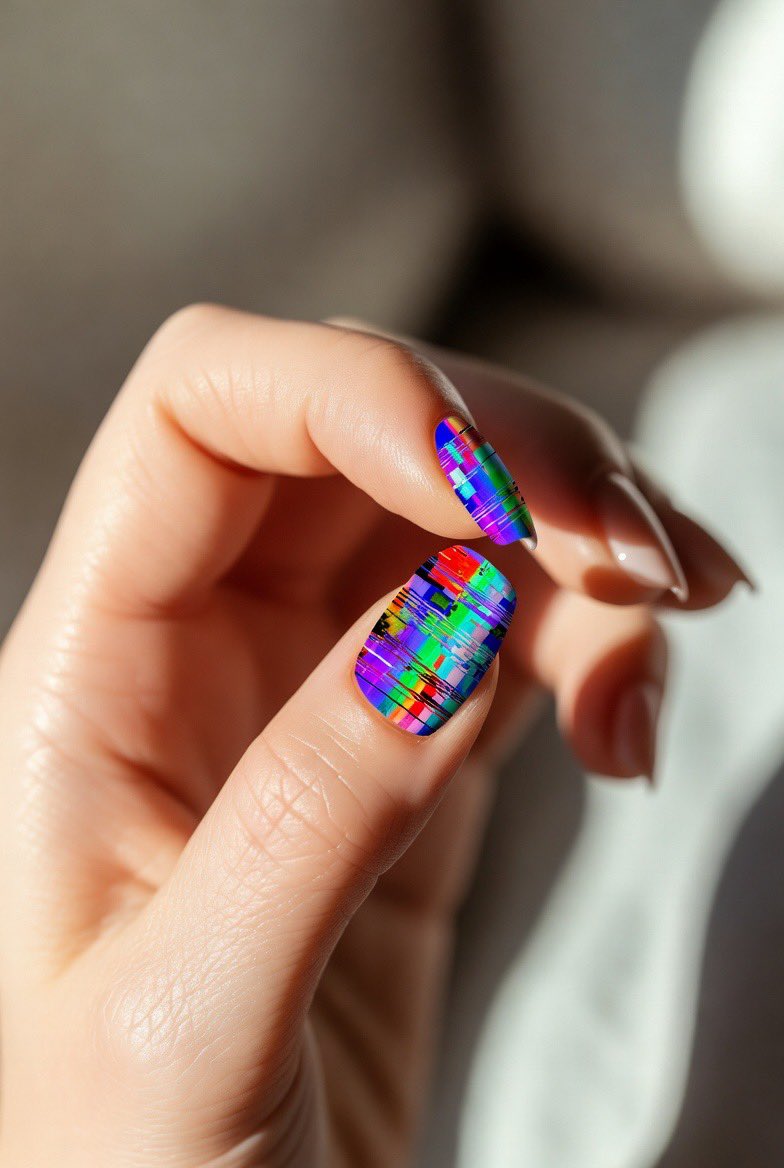 グリッチエフェクトネイル チップにシールで作れそう (AI画像です)