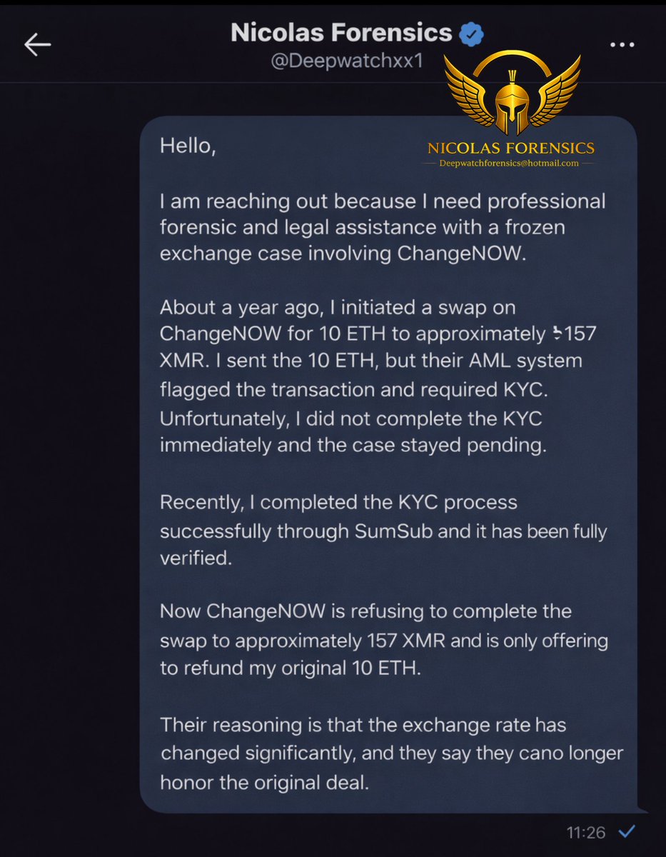 🚨Nicolas Forensics alert 🎖️ Earlier in the Month I received a Dm about a  swap on #changeNOW . special Appreciation to @ChangeNOW_io for handling  this case properly and giving my Client his